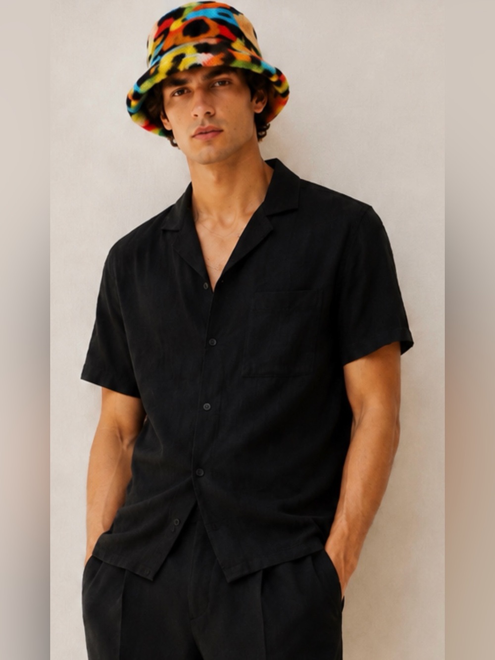 Y2K Fuzzy Faux Fur Bucket Hat Colorful Abstract Streetwear Mens Festival Cap